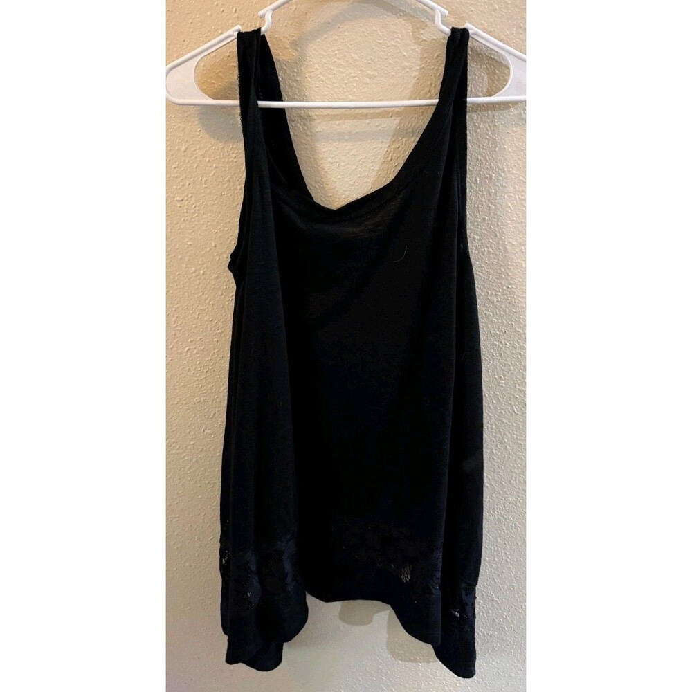 Torrid Black Slub Knit Tank Top with Lace Hem Trim Size 1 (10353882)